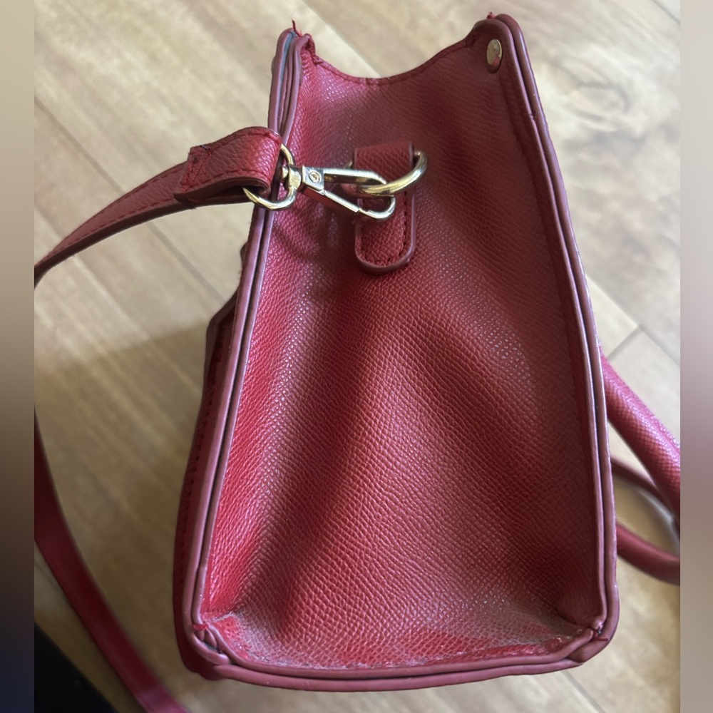 Bebe Burgundy Structured Satchel Crossbody Bag Gold Hardware Missing Tassel - Picture 9 of 9